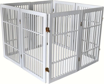 Pet Dog Gate Strong and Durable Freestanding Folding Acacia Hardwood Portable Wooden Fence Indoors or Outdoors by Urnporium (White Pet Gate, 8 Panel 30" Tall)