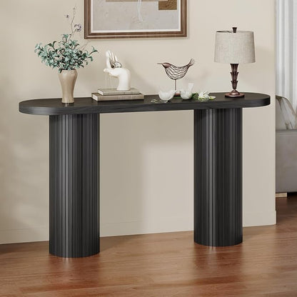 55 Inch Console Table, Fluted Entryway Table, Mid-Century Modern Sofa Table Behind The Couch, Hallway Tables, Curved Sofa Stand for Hallway, Living Room, Foyer Black