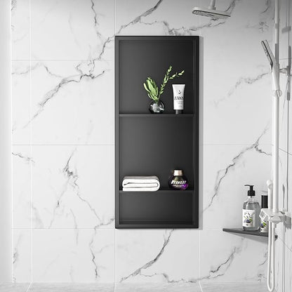 Stainless Steel Shower Niche 30" X 12" Matte Black No Tile Needed Wall Vertical Niche Three-Tier Shelves Recessed Shower Shelf for Bathroom Storage Over Mount Installation