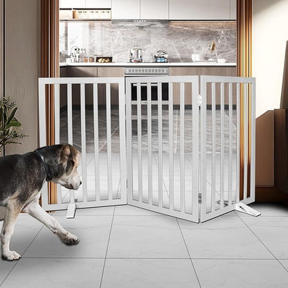 Dog Gate Indoor, Freestanding Dog Fence for The House, Doorways, Hallways,or Stairs,Pet Gate Foldable Wooden,Expandable 32" Height 3 Panels,Grey