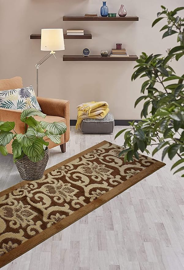 Custom Size Lily Hallway Runner Rug Slip Resistant, 26 Inch Wide x Your Choice of Length Size, Brown, 26 Inch X 11 Feet, Sold and Priced Per Foot
