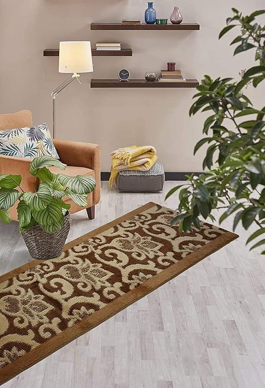 Custom Size Lily Hallway Runner Rug Slip Resistant, 26 Inch Wide x Your Choice of Length Size, Brown, 26 Inch X 11 Feet, Sold and Priced Per Foot