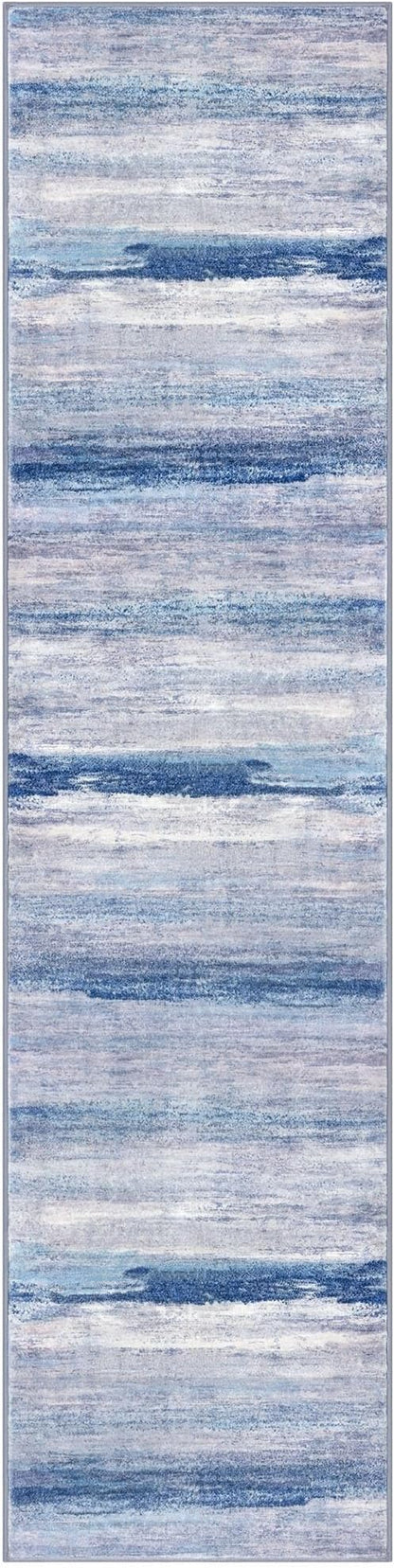 KOZYFLY Modern Abstract Hallway Runner Rug, 2x8 Washable Rug Runner Non-Slip Soft Striped Kitchen Runner Rugs, Print Blue/Grey/Beige Carpet Runner for Entryway Bathroom Laundry Room Foyer