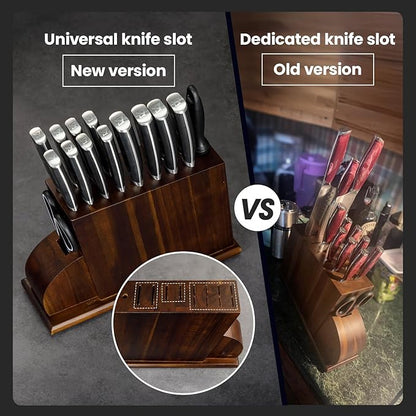 15 PC Magnetic Knife Sets for Kitchen with Block, Kitchen Knife Set Made of German High Carbon Stainless Steel Damascus Pattern as Gift for Couple, Wedding, Women or Mom with Gift Box