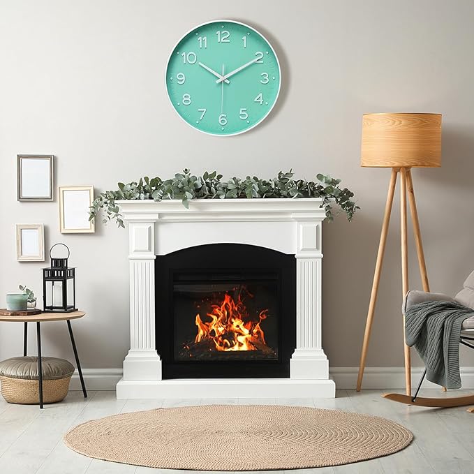 MEIRED Wall Clock 12 Inch Silent Non Ticking Battery Operated Round Wall Clock Modern Simple Style Decor Clock for Home/Office/School/Kitchen/Bedroom/Living Room, Bean Green and White