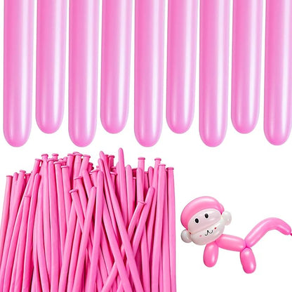 Pink 260 Long Skinny Twisting Animal Balloons, Rainbow Balloons for Animal Shapes Carnival Festival Party Supplies 100pcs