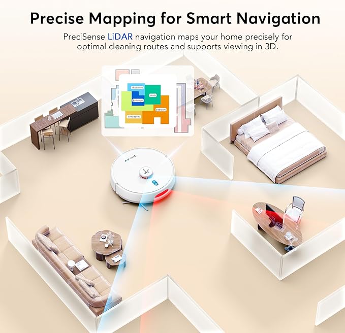 D20S Max+ Robot Vacuum and Mop, 6000Pa Suction for Pet Hair, with Self-Emptying Dock and Pet Grooming Parts, 10 Weeks Hands-Free Cleaning, PreciSense LiDAR Navigation, App & Voice Control