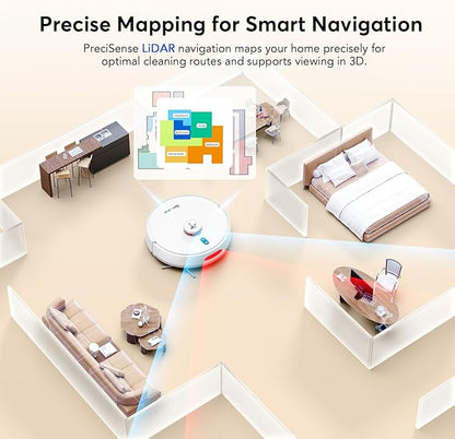 D20S Max+ Robot Vacuum and Mop, 6000Pa Suction for Pet Hair, with Self-Emptying Dock and Pet Grooming Parts, 10 Weeks Hands-Free Cleaning, PreciSense LiDAR Navigation, App & Voice Control