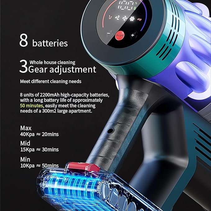 Cordless Vacuum Cleaner, 650W 40KPA 60 Mins Vacuum Cleaners for Home, Self-Standing Cordless Vacuum with Charging Dock Station, LED Display, Upgraded Anti-Tangle Stick Vacuum for Pet Hair/Carpet/Floor