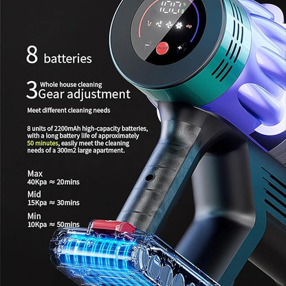 Cordless Vacuum Cleaner, 650W 40KPA 60 Mins Vacuum Cleaners for Home, Self-Standing Cordless Vacuum with Charging Dock Station, LED Display, Upgraded Anti-Tangle Stick Vacuum for Pet Hair/Carpet/Floor