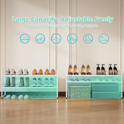 SUFAUY 2-Tier 33" Wide Shoe Rack, Closet Metal Shoe Rack Organizer Heavy Duty, Stackable, White