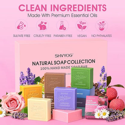 SHVYOG Natural Soap Bar Gift Set, 6PCS Soap with Organic Ingredients & Essential Oils, Cleanses & Softens Skin, Moisturizing, Gifts for Women, Body Wash & Face - 100G*6