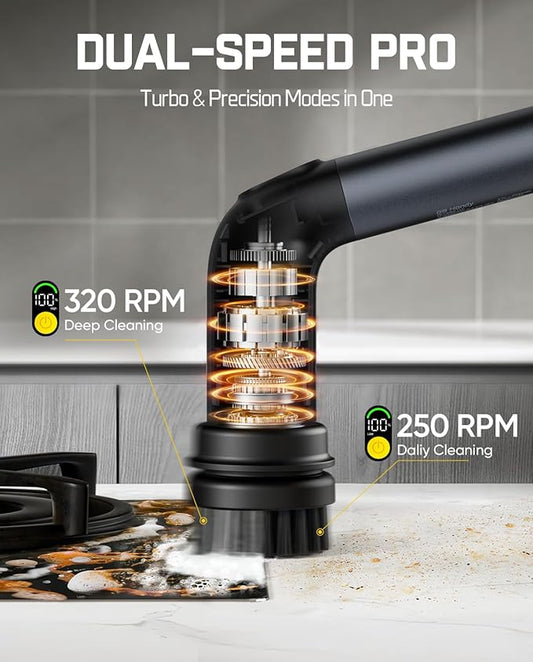 Fanttik G9 Handy Cordless Electric Spin Scrubber, MagnaStorm Motor, Dual-Speed, 5 Brush Heads, LED Display, IPX7 Waterproof, 2500mAh with Type-C Charging, for Kitchen, Sink, Tile, Stove