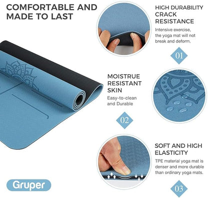 Yoga Mat Non Slip TPE Extra Wide Yoga Mat with Alignment Mark, 72"L x 32"W x 0.32"/0.24"Th (183cm x 80cm x 8mm/6mm), Anti-Tear Exercise Mat with Carrying Strap and Bag, Workout Mats for Yoga, Pilates