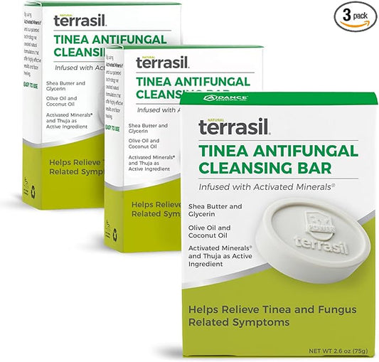 terrasil Tinea Soap for Tinea Versicolor Relief 3-Pack, Soothing Care & Relief of Itchy, Irritated Skin, Dermatologist Tested, Hypoallergenic Approved - Natural Antifungal Soap Bar