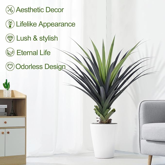 4ft Artificial Spiked Agave Plant, 48" Faux Agave Plants Indoor Small Floor Plant Perfect for Front Porch, Patio, Indoor Outdoor Home, Office Decor 1pcs