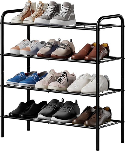 4-Tier Metal Shoe Rack, Free Standing Shoe Storage Rack for Entryway, Closet and Hallway (Black, 4-Tier-Short)