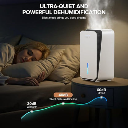 Dehumidifier for Home, 1000 sq.ft Dehumidifier with Auto Shut Off, 7-Color LED Light Built-in Aromatherapy Diffuser, Ultra-Quiet Dehumidifiers for Bedroom, Bathroom, Basement (Pale White)