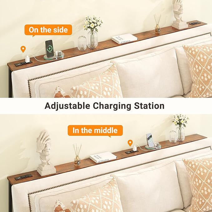 ELYKEN 47.2" Narrow Console Sofa Table with Power Outlet, 5.9'' Behind Couch Table with Charging Station, Long Entryway Tables for Living Room, Hallway, Rustic Brown