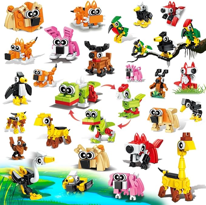 30 Pack Party Favors for Kids, 750 PCS Animals Building Block Toy for Goodie Bag Stuffers, Toy Set for Classroom Student Prizes Easter Birthday Valentines Day Gifts for Boys Girls Ages 6-12+
