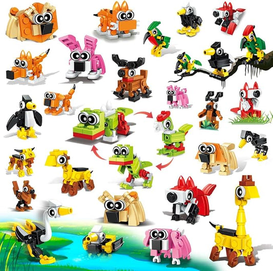 30 Pack Party Favors for Kids, 750 PCS Animals Building Block Toy for Goodie Bag Stuffers, Toy Set for Classroom Student Prizes Easter Birthday Valentines Day Gifts for Boys Girls Ages 6-12+
