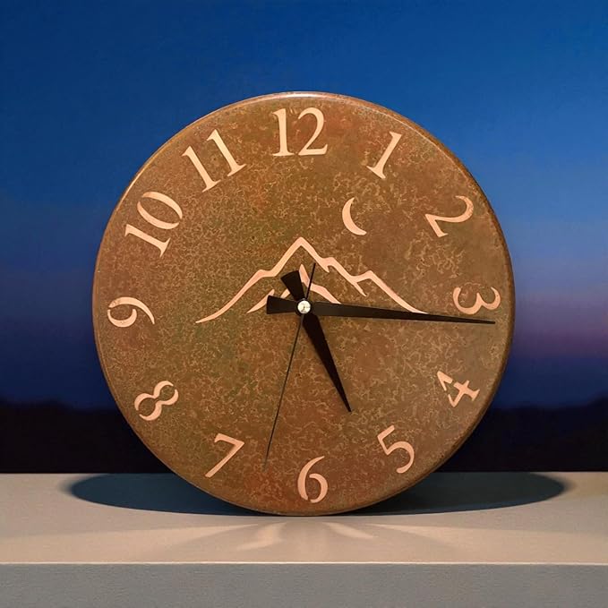 Handmade Pure Copper Wall Clock for Home Decoration, Decor Clock for Living Room, Bedroom and Kitchen, Rustic Decorative Mural Clock Art for Farmhouse (Rusty Landscape, 17.7)
