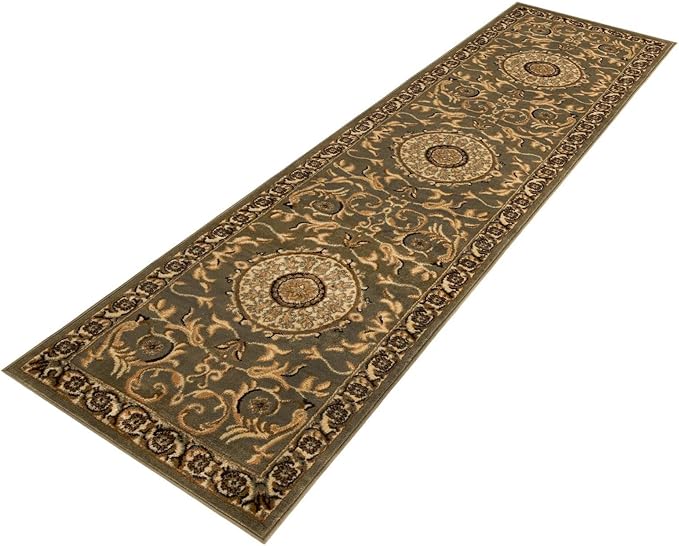 Rugs.com Chateau Collection Rug – 10 Ft Runner Light Green Medium-Pile Rug Perfect for Hallways, Entryways