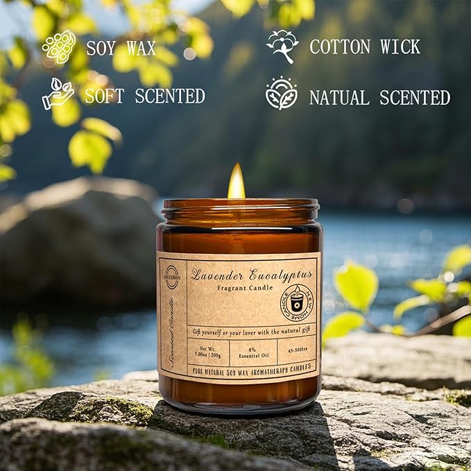 Scented Candles - Lavender Eucalyptus Candles for Home Scented, 7oz Soy Wax Aromatherapy Candle for Stress Relief and Relaxation Anxiety, Non Toxic, Birthday Gifts, Christmas Gifts for Women & Men