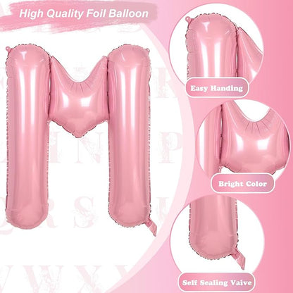 40 Inch Pastel Pink Letter Balloon, Giant Alphabet M Foil Balloons Baby Pink, Self Inflating Balloon Pearl Pink Letters M, Mylar Letter Customize Balloons for Girl Birthday Party Decorations Supplies