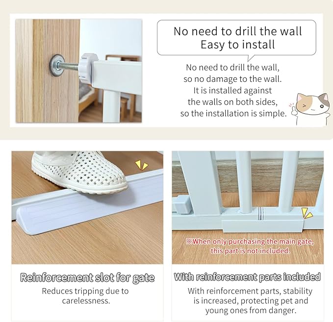 Lumizone Extra Tall Cat Gate 55.12" High Pressure Mounted Extra Wide 2025 New (17 Sizes) 1.37" Gap No Drilling Auto-Close One-Handed Operation Tall Pet Gate for Dogs(White, 55.12" H x 80.12"-84.44" W)