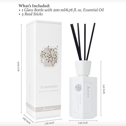 Reed Diffuser Set, 6.7 oz Teakwood Scented Reed Diffusers for Home with Sticks, Home Fragrance Oil Scent Diffuser for Bathroom, Decor & Gift