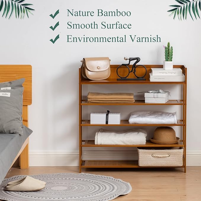 latifolia Shoe Rack, 5-Tier Bamboo Shoe Rack Organizer for Entryway Hallway, Brown(39.40''L)