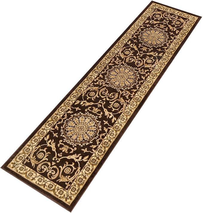 Rugs.com Chateau Collection Rug – 10 Ft Runner Brown Medium-Pile Rug Perfect for Hallways, Entryways