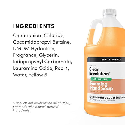 Clean Revolution Antibacterial Foaming Hand Soap Refill, 128 Fl Oz, Fresh Orange Scented - Made in USA