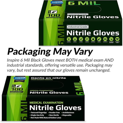 Inspire HEAVY DUTY ORIGINAL Stretch Nitrile Black Gloves Disposable Latex Free | Food, Mechanic, 6mil Black or 8 Mil Orange