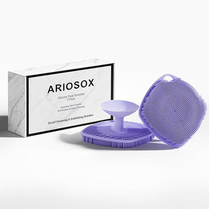 2 Pack Face Scrubbers, Silicone Face Scrubber Soft Bristles, Gentle Lather, Exfoliating & Deep Cleaning for Sensitive Skin, Giant Suction Cup Stick Securely, Easy to Store (Purple)