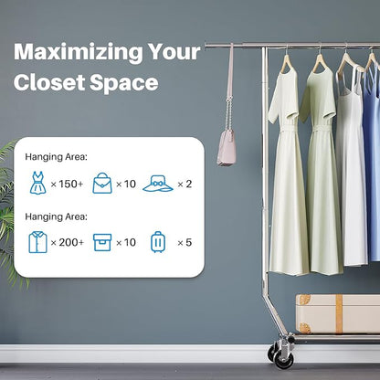 HOKEEPER Clothes Rack, Rolling Clothing Racks for Hanging Clothes, Portable Clothes Rack with Lockable Wheels, Commercial Heavy Duty Garment Rack for Bedroom, Living Room, Laundry, Balcony