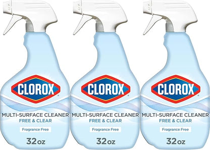 CLOROX Free & Clear Multi Surface Cleaner, Spray Bottle, Fragrance Free, 32 Fluid Ounces, Pack of 3