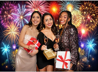 7X5 Happy New Year Party Backdrop Decoration Supplies, Extra Large Fabric Happy New Year Banner for 2026 Party Decoration Fireworks Photo Booth Backdrop Background 127