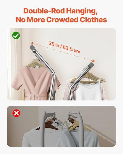 VEVOR Clothes Rack, Rolling Clothing Garment Rack, Extendable Carbon Steel Clothing Racks with Wheels for Bedroom, Laundry, Living Room