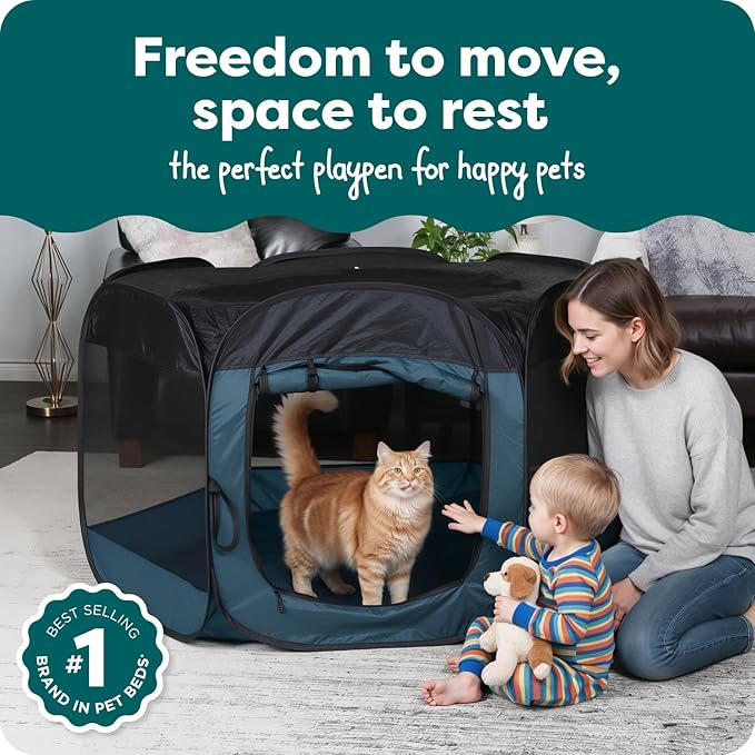 FurHaven Portable Pet Playpen for Dogs & Cats, Extra Large Indoor Kitten Playpen with Mesh Sides, Foldable Dog Playpen for Small Dogs, Pop Up Travel Dog Pen, X-Large, Sailor Blue