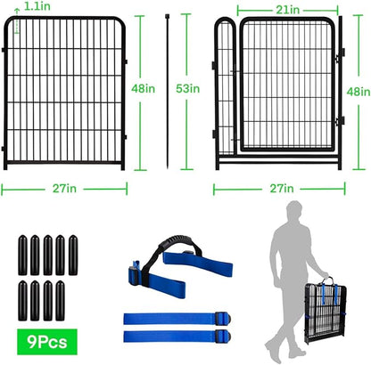 Tall Garden Fences and Borders for Dogs, 48 inch High Garden Fence, 8 Panels Total 17.7 Ft, 21 in Wide Low Threshold Gate. Modular Fencing, Dog Fence Outdoor for Yard. Vegetable Garden Fence