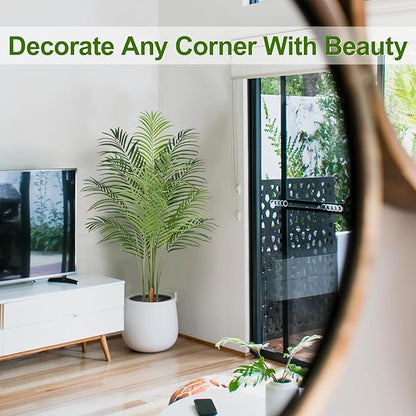 5ft Artificial Palm Tree Indoor Plant Tall Fake Tropical Paradise Palm Tree in Pot with Real Bark Design Faux Areca Palm Tree for Home Office Living Room Bedroom Farmhouse Modern Decor 2pcs