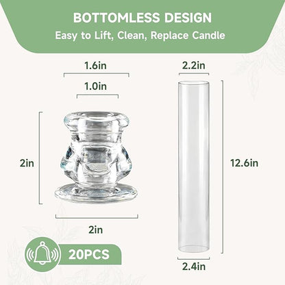20 Pack Glass Hurricane Candle Holders 12.6" Open Ended Candlestick Holder Tubes Clear Bottomless Cylinders Suitable Taper LED Candles for Wedding Party Christmas Table Centerpiece Decor