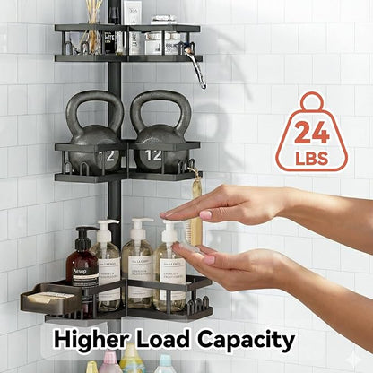 YASONIC Corner Shower Caddy Tension Pole, 25.7-109.1in Adjustable Shower Shelves, Rust-Resistant Shower Organizer, No-Drill 3-Step Installation, Bathroom Shelves for Renters & Family, Black