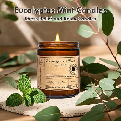 Scented Candles, 7oz Eucalyptus Mint Candles for Home Scented, Soy Wax Aromatherapy Candle for Relaxing and Stress Relief, Non Toxic, Long Burning, Christmas, Birthday, Valentine Gifts for Women Men