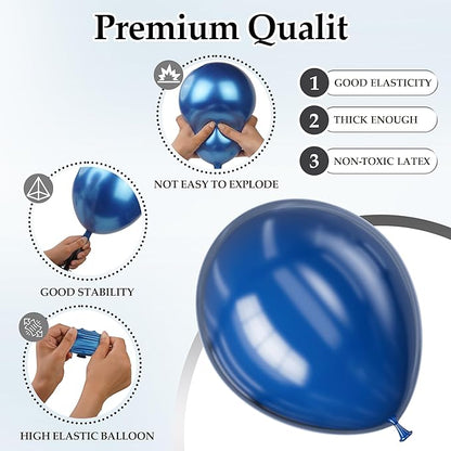 130PCS Metallic Blue Balloons, Latex Balloon Different Sizes 18/12/10/5 Inch, Helium Balloons with Ribbon, Party Balloon for Birthday Wedding Graduation Anniversary Baby Shower Decoration