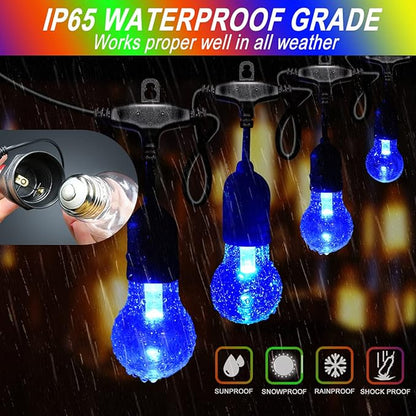48FT Outdoor Patio Lights Color Changing, RGB LED String Lights with 16 E26 Shatterproof Edison Bulbs, Dimmable Patio String Lights for Bistro Backyard Garden, 1 Remote Controllers