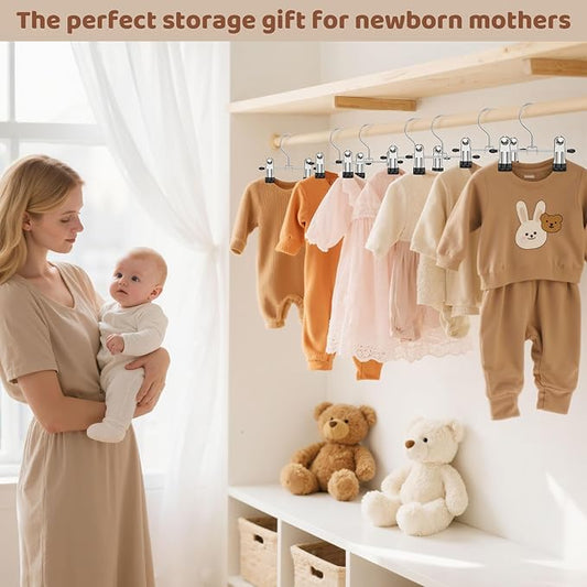 24 Pack Baby Hangers with Clips, 360°Rotatable Toddler Pant Hangers with Clips, Non-Slip Space Saving Kids Hanger for Newborn Children Clothes Skirts Boots Closet Organizers, Black