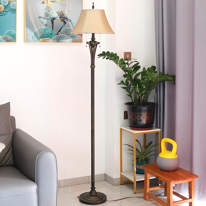 Farmhouse Floor Lamp Antique Metal Base Traditional Rustic Mid-Century Living Room Light 70 Inch Height Decor Office Bedroom